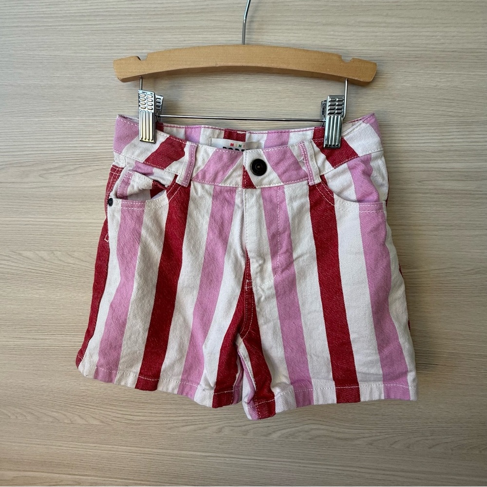Mini Boden Striped Shorts Pink Red Heart Pockets Girls 7-8Y